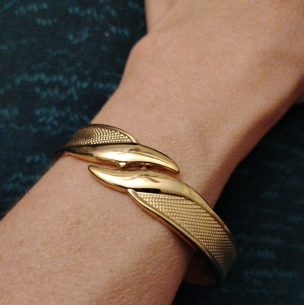 Gold Textured Bangle Bracelet With Closure